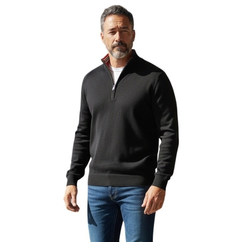 Brooks Brothers Washable Merino Wool Half-Zip Sweater In Black Sz M